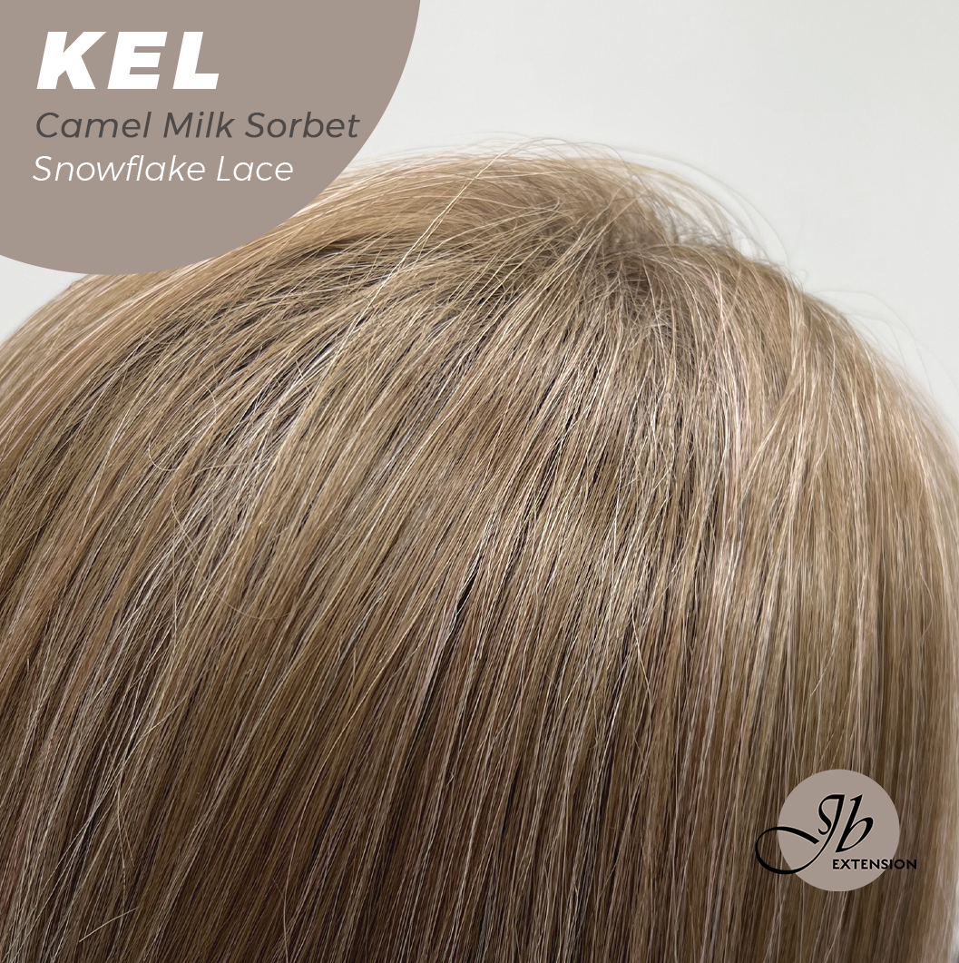 JBEXTENSION 22 Inches Camel Milk Sorbet Pre-Cut Snowflake Lace Frontlace Glueless Wig KEL CAMEL MILK SORBET【PERMATEASE】【BENDY EAR TABS】- M/L