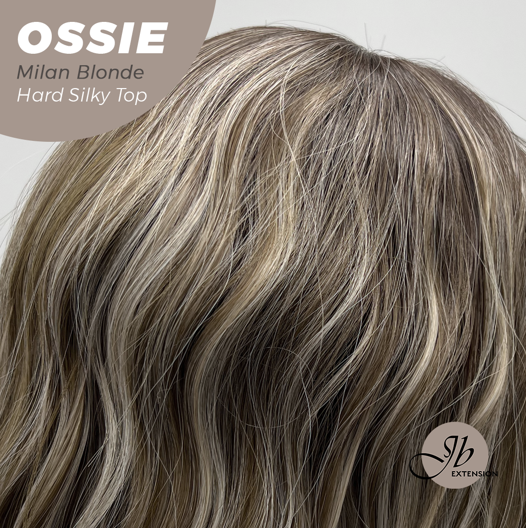 JBEXTENSION 22 Inches Scalpiana Long Wave Milan Blonde 3.5X4 Hard Silky Top Natural Scalp Effect Wig with Bangs OSSIE MILAN BLONDE