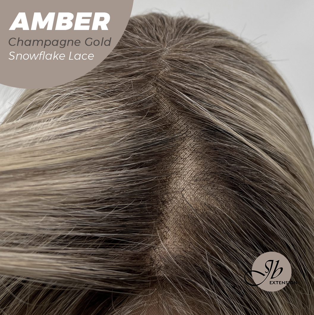 JBEXTENSION 21 Inches Straight Champagne Gold Pre-Cut Arc Snowflake Lace Frontlace Glueless Wig AMBER CHAMPAGNE GOLD【BENDY EAR TABS】