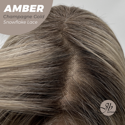 JBEXTENSION 21 Inches Straight Champagne Gold Pre-Cut Arc Snowflake Lace Frontlace Glueless Wig AMBER CHAMPAGNE GOLD【BENDY EAR TABS】