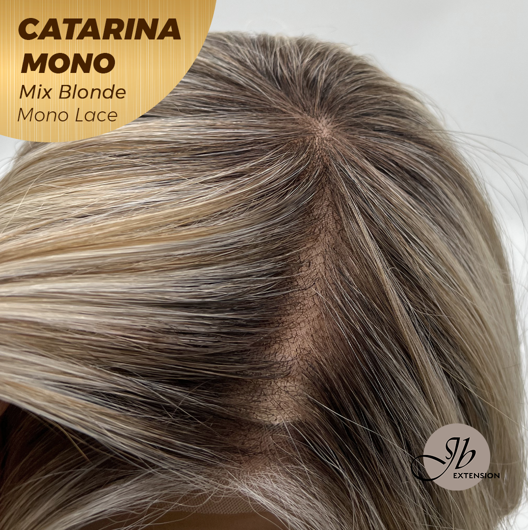 JBEXTENSION CATARINA MONO Full Monofilament Handmade Full Lace Full Hand Tied Wig 13 Inches Mix Blonde Mono Lace Handmade Futura Fiber Wig with Anti-slip Silicone Strips Glueless Wig CATARINA MONO MIX BLONDE【BENDY EAR TABS】