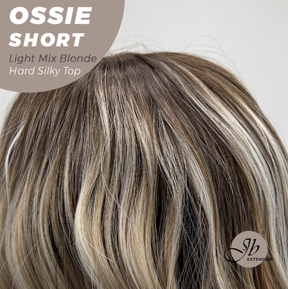 JBEXTENSION 14 Inches Scalpiana Wave Light Mix Blonde 3.5X4 Hard Silky Top Natural Scalp Effect Wig with Bangs OSSIE SHORT - LIGHT MIX BLONDE