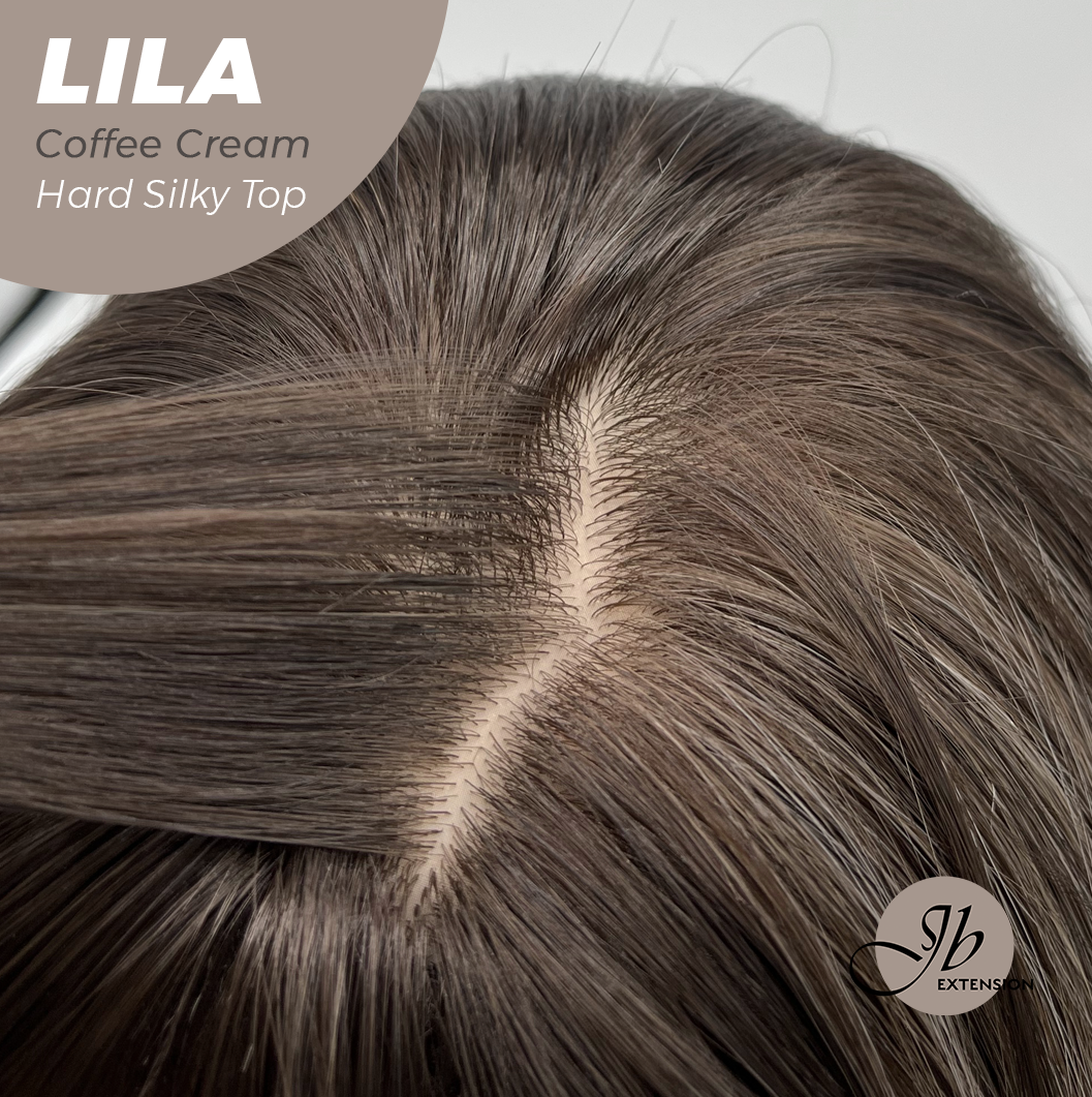 JBEXTENSION 20 Inches Scalpiana Coffee Cream Wolf Cut 3.5X4 Hard Silky Top Natural Scalp Effect Wig With Bangs LILA COFFEE CREAM