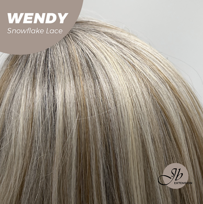 JBEXTENSION 18 Inches Mix Blonde Curly Pre-Cut Side Part Snowflake Lace Frontlace Glueless Wig WENDY【BENDY EAR TABS】- S/M