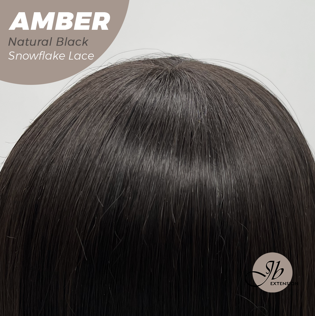 JBEXTENSION 21 Inches Straight Natural Black Pre-Cut Arc Snowflake Lace Frontlace Glueless Wig AMBER NATURAL BLACK【BENDY EAR TABS】