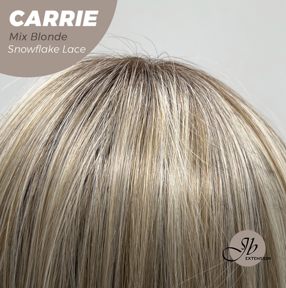 JBEXTENSION 11 Inches Short Hair Mix Blonde Pre-Cut Arc Snowflake Lace Frontlace Glueless Wig with Bangs CARRIE MIX BLONDE【BENDY EAR TABS】