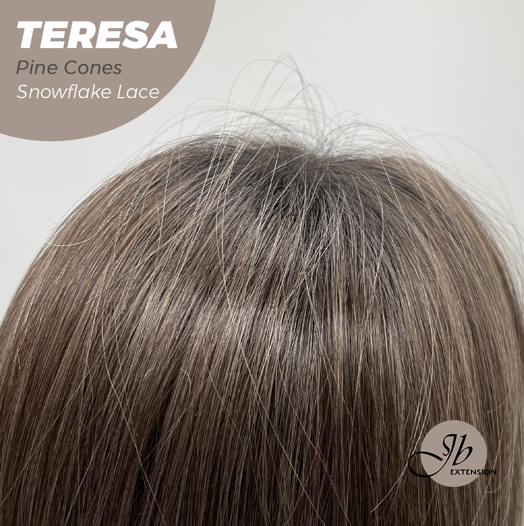 JBEXTENSION 18 Inches Pine Cones Pre-Cut Snowflake Lace Frontlace Glueless Wig TERESA PINE CONES【PERMATEASE】【BENDY EAR TABS】- M/L