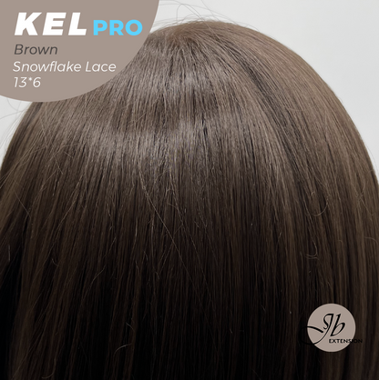 JBEXTENSION 22 Inches Brown Pre-Cut 13X6 Free Part Snowflake Lace Frontlace Glueless Wig KEL PRO - BROWN【BENDY EAR TABS】