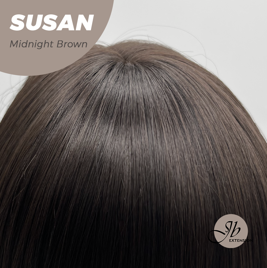JBEXTENSION 14 Inches Short Bob Cut Midnight Brown Wig with Bangs SUSAN MIDNIGHT BROWN