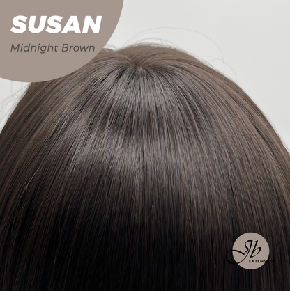 JBEXTENSION 14 Inches Short Bob Cut Midnight Brown Wig with Bangs SUSAN MIDNIGHT BROWN