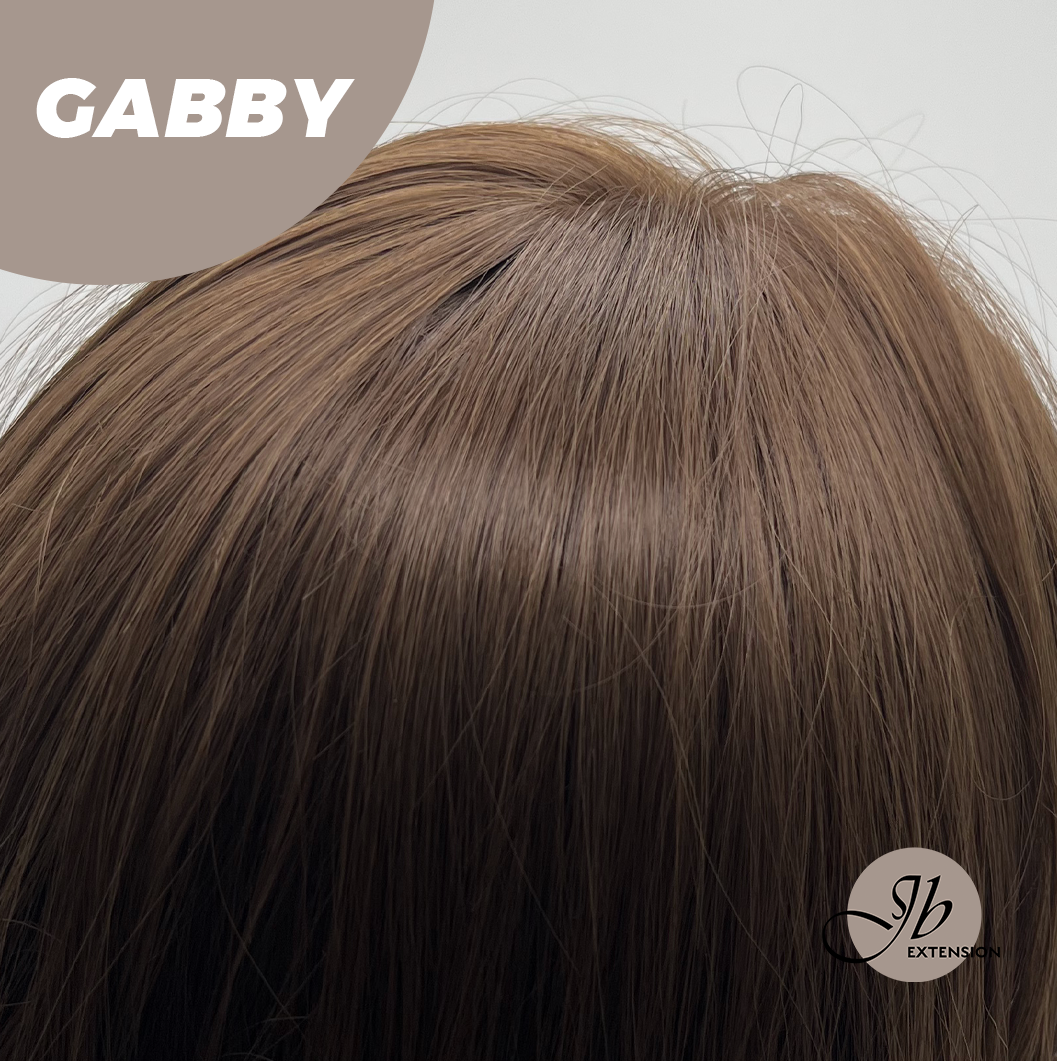 JBEXTENSION 27 Inches Long Curly Mocha Brown Wig With Bangs GABBY