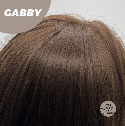 JBEXTENSION 27 Inches Long Curly Mocha Brown Wig With Bangs GABBY