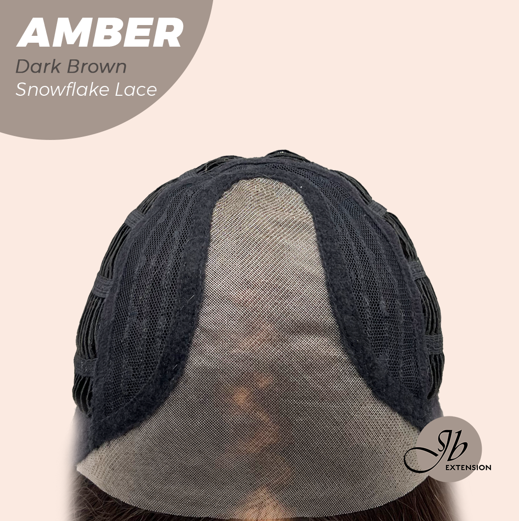 JBEXTENSION 21 Inches Straight Dark Brown Pre-Cut Arc Snowflake Lace Frontlace Glueless Wig AMBER DARK BROWN【BENDY EAR TABS】