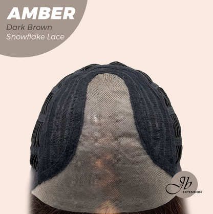 JBEXTENSION 21 Inches Straight Dark Brown Pre-Cut Arc Snowflake Lace Frontlace Glueless Wig AMBER DARK BROWN【BENDY EAR TABS】