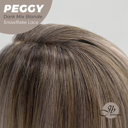 JBEXTENSION 19 Inches Long Straight Dark Mix Blonde Pre-Cut Side Part Snowflake Lace Frontlace Glueless Wig PEGGY DARK MIX BLONDE【BENDY EAR TABS】