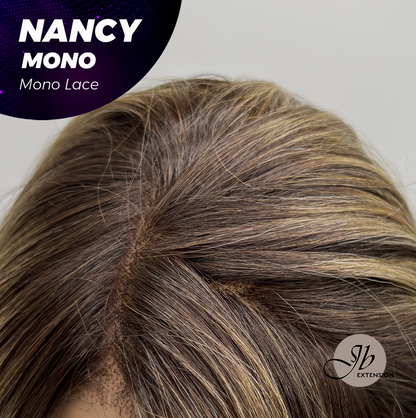 JBEXTENSION NANCY MONO Monofilament Handmade Wig 6X5 Full Monofilament Hand Tied Top Wig 14 Inches Dark Brown Curly Mono Lace Wig Glueless Black Sapphire Wig NANCY MONO - BLACK SAPPHIRE【BENDY EAR TABS】