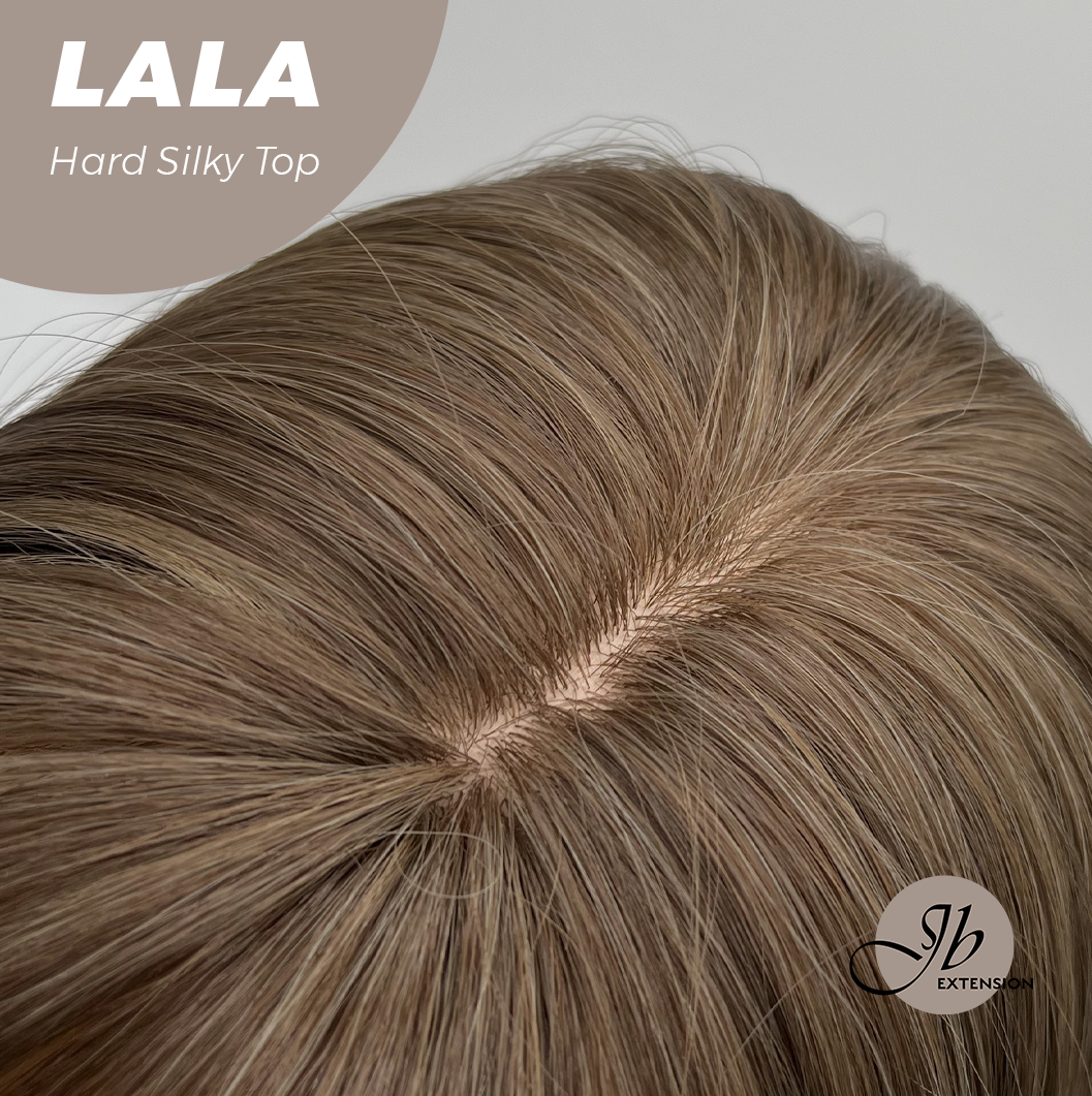 [FINAL SALE] JBEXTENSION 25 Inches Scalpiana Brown with Blonde Highlight 3.5X4 Hard Silky Top Natural Scalp Effect Wig With Bangs LALA