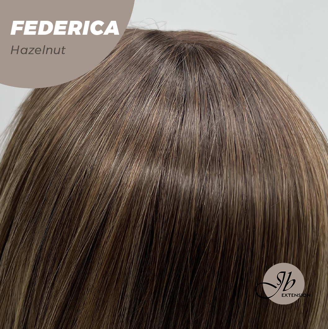 JBEXTENSION 16 Inches Short Bob Cut Hazelnut Wig with Bangs FEDERICA HAZELNUT