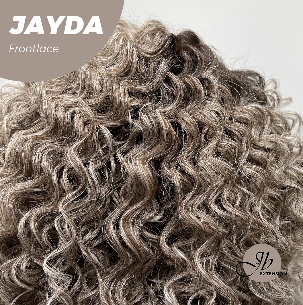 JBEXTENSION 12 Inches Deep Curly Ash Grey Pre-Cut Side Part Frontlace Glueless Black Sapphire Wig JAYDA【BENDY EAR TABS】