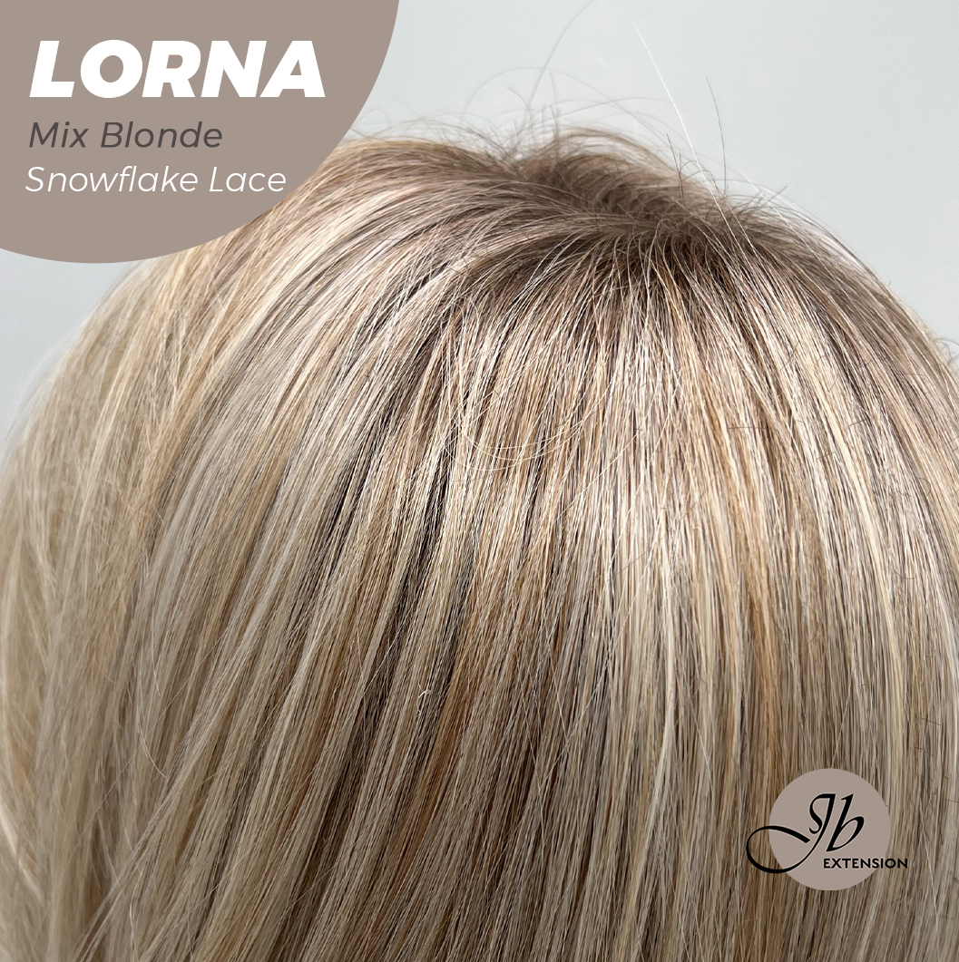 [FINAL SALE] JBEXTENSION 18 Inches Mix Blonde Curly Pre-Cut Snowflake Lace Frontlace Glueless Wig LORNA SNOWFLAKE MIX BLONDE【PERMATEASE】【BENDY EAR TABS】- M/L