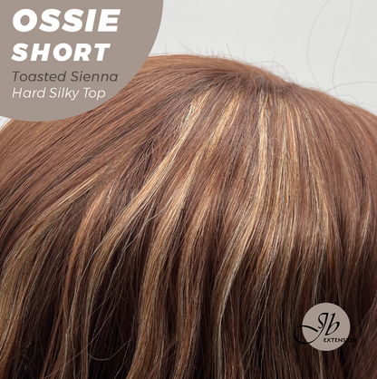 JBEXTENSION 14 Inches Scalpiana Wave Toasted Sienna 3.5X4 Hard Silky Top Natural Scalp Effect Wig with Bangs OSSIE SHORT - TOASTED SIENNA