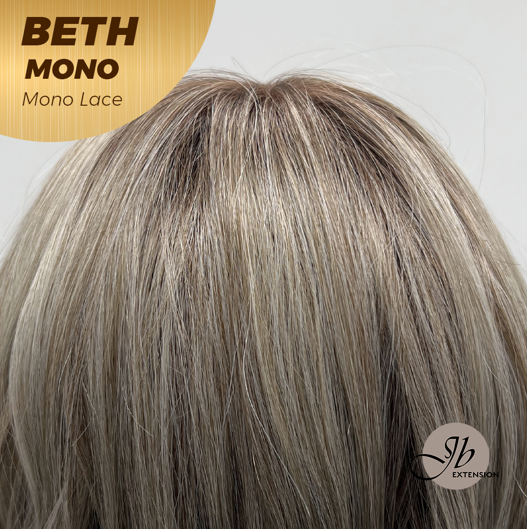 JBEXTENSION BETH MONO Monofilament Handmade Wig 6X5 Full Monofilament Hand Tied Top Wig 17 Inches Cream Grey Mono Lace Wig with Anti-slip Silicone Strips Glueless Wig BETH MONO【BENDY EAR TABS】