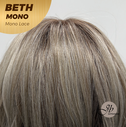 JBEXTENSION BETH MONO Monofilament Handmade Wig 6X5 Full Monofilament Hand Tied Top Wig 17 Inches Cream Grey Mono Lace Wig with Anti-slip Silicone Strips Glueless Wig BETH MONO【BENDY EAR TABS】