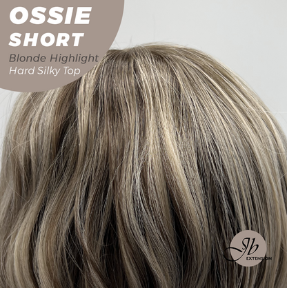 JBEXTENSION 14 Inches Scalpiana Wave Blonde Highlight 3.5X4 Hard Silky Top Natural Scalp Effect Wig with Bangs OSSIE SHORT - BLONDE HIGHLIGHT