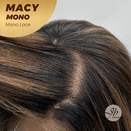 JBEXTENSION MACY MONO Monofilament Handmade Wig 6X5 Full Monofilament Hand Tied Top Wig 18 Inches Curly Ombre Brown Mono Lace Wig with Anti-slip Silicone Strips Glueless Wig MACY MONO【BENDY EAR TABS】