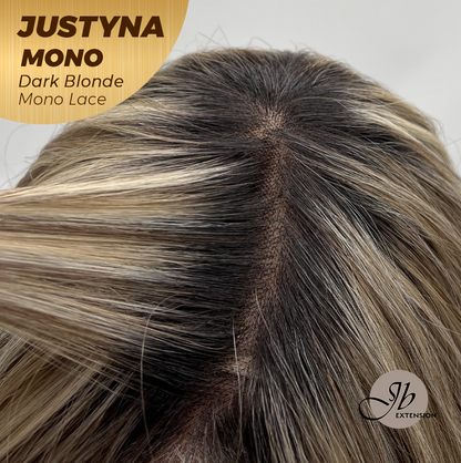 JBEXTENSION JUSTYNA MONO Monofilament Handmade Wig 6X5 Full Monofilament Hand Tied Top Wig 13 Inches Dark Blonde Mono Lace Wig with Anti-slip Silicone Strips Glueless Wig JUSTYNA MONO - DARK BLONDE【BENDY EAR TABS】