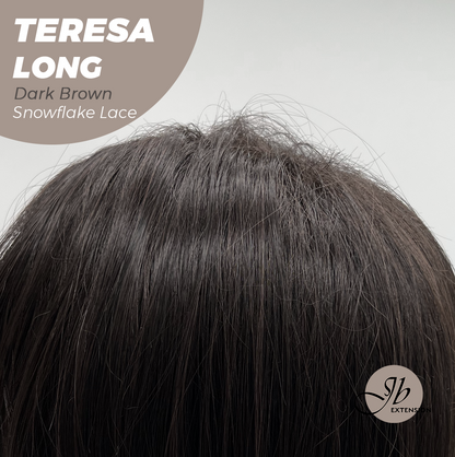 JBEXTENSION 22 Inches Long Dark Brown Pre-Cut Snowflake Lace Frontlace Glueless Wig TERESA LONG DARK BROWN【PERMATEASE】【BENDY EAR TABS】- M/L