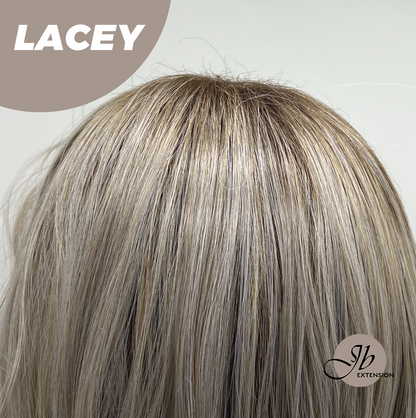 [FINAL SALE] JBEXTENSION 18 Inches Curly Mix Grey Wig with Dark Root Women Fashion Full Machine Wig LACEY【PLUS PERMATEASE】【BENDY EAR TABS】