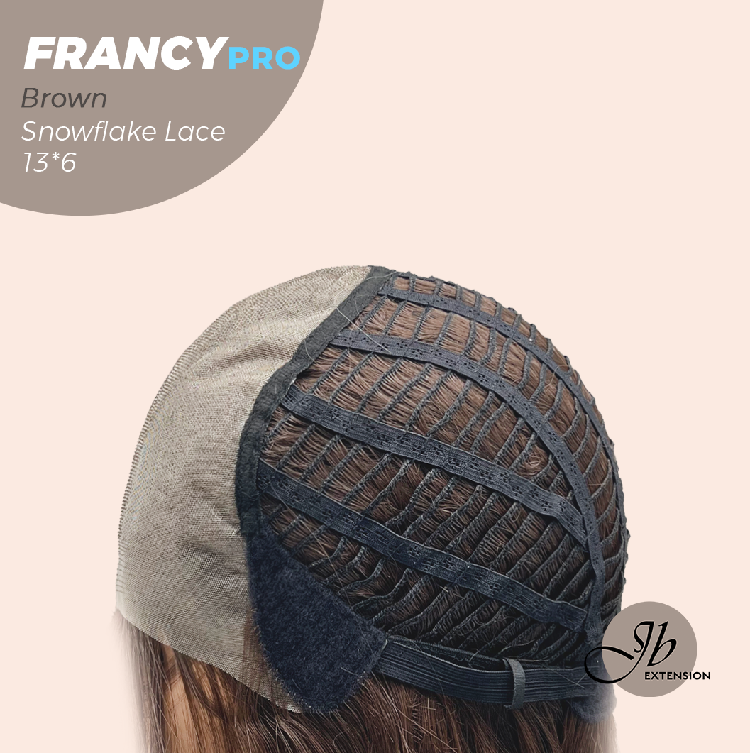 JBEXTENSION 24 Inches Long Wave Brown Pre-Cut 13X6 Free Part Snowflake Lace Frontlace Glueless Wig FRANCY PRO - BROWN【BENDY EAR TABS】
