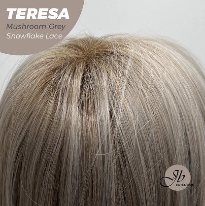 JBEXTENSION 18 Inches Mushroom Grey Pre-Cut Snowflake Lace Frontlace Glueless Wig TERESA MUSHROOM GREY【PERMATEASE】【BENDY EAR TABS】- M/L