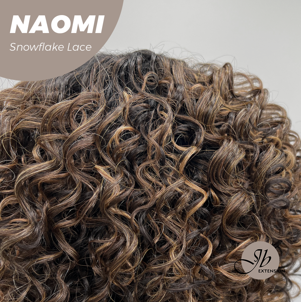 [FINAL SALE] JBEXTENSION 13 Inches Deep Curly Dark Brown with Blonde Highlight Pre-Cut Side Part Snowflake Lace Frontlace Glueless Black Sapphire Wig NAOMI【BENDY EAR TABS】