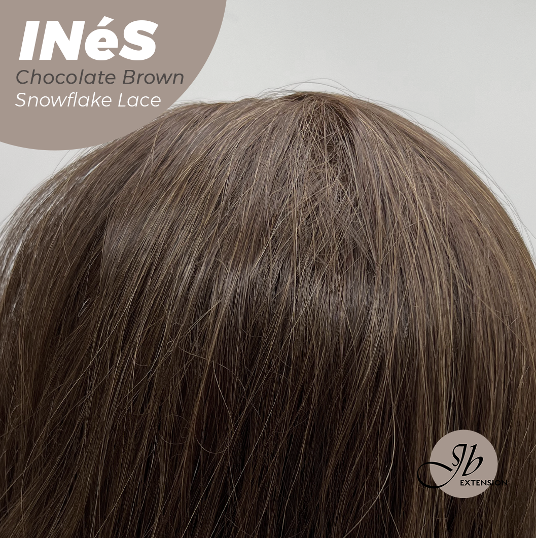 JBEXTENSION 22 Inches Chocolate Brown Pre-Cut Snowflake Lace Frontlace Glueless Wig INéS CHOCOLATE BROWN【PERMATEASE】【BENDY EAR TABS】- M/L