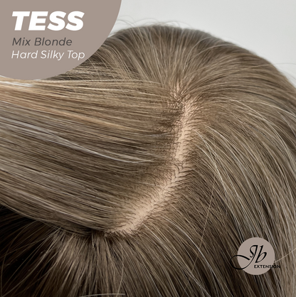 JBEXTENSION 15 Inches Scalpiana Wave Mix Blonde 3.5X4 Hard Silky Top Natural Scalp Effect Wig with Bangs TESS MIX BLONDE
