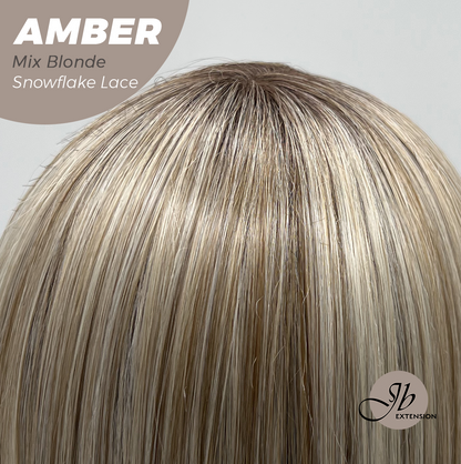 JBEXTENSION 21 Inches Straight Mix Blonde Pre-Cut Arc Snowflake Lace Frontlace Glueless Wig AMBER MIX BLONDE【BENDY EAR TABS】