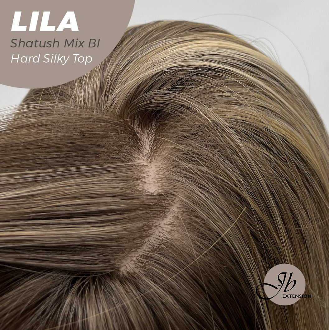 JBEXTENSION 20 Inches Scalpiana Shatush Mix Blonde Wolf Cut 3.5X4 Hard Silky Top Natural Scalp Effect Wig With Bangs LILA SHATUSH MIX BLONDE