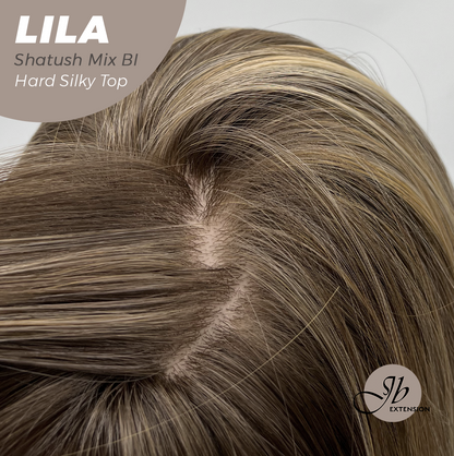JBEXTENSION 20 Inches Scalpiana Shatush Mix Blonde Wolf Cut 3.5X4 Hard Silky Top Natural Scalp Effect Wig With Bangs LILA SHATUSH MIX BLONDE