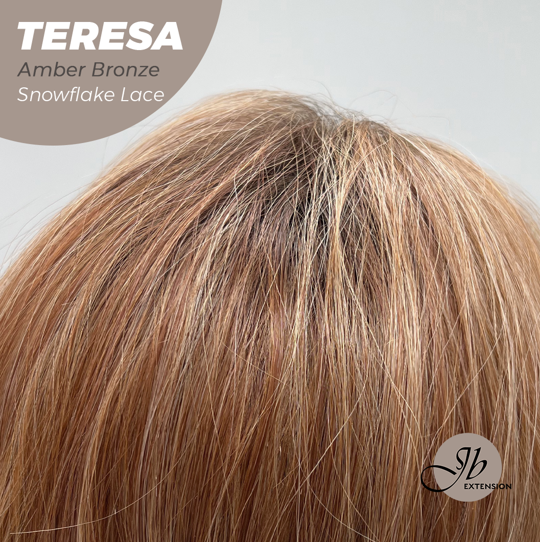 JBEXTENSION 18 Inches Amber Bronze Pre-Cut Snowflake Lace Frontlace Glueless Wig TERESA AMBER BRONZE【PERMATEASE】【BENDY EAR TABS】- M/L