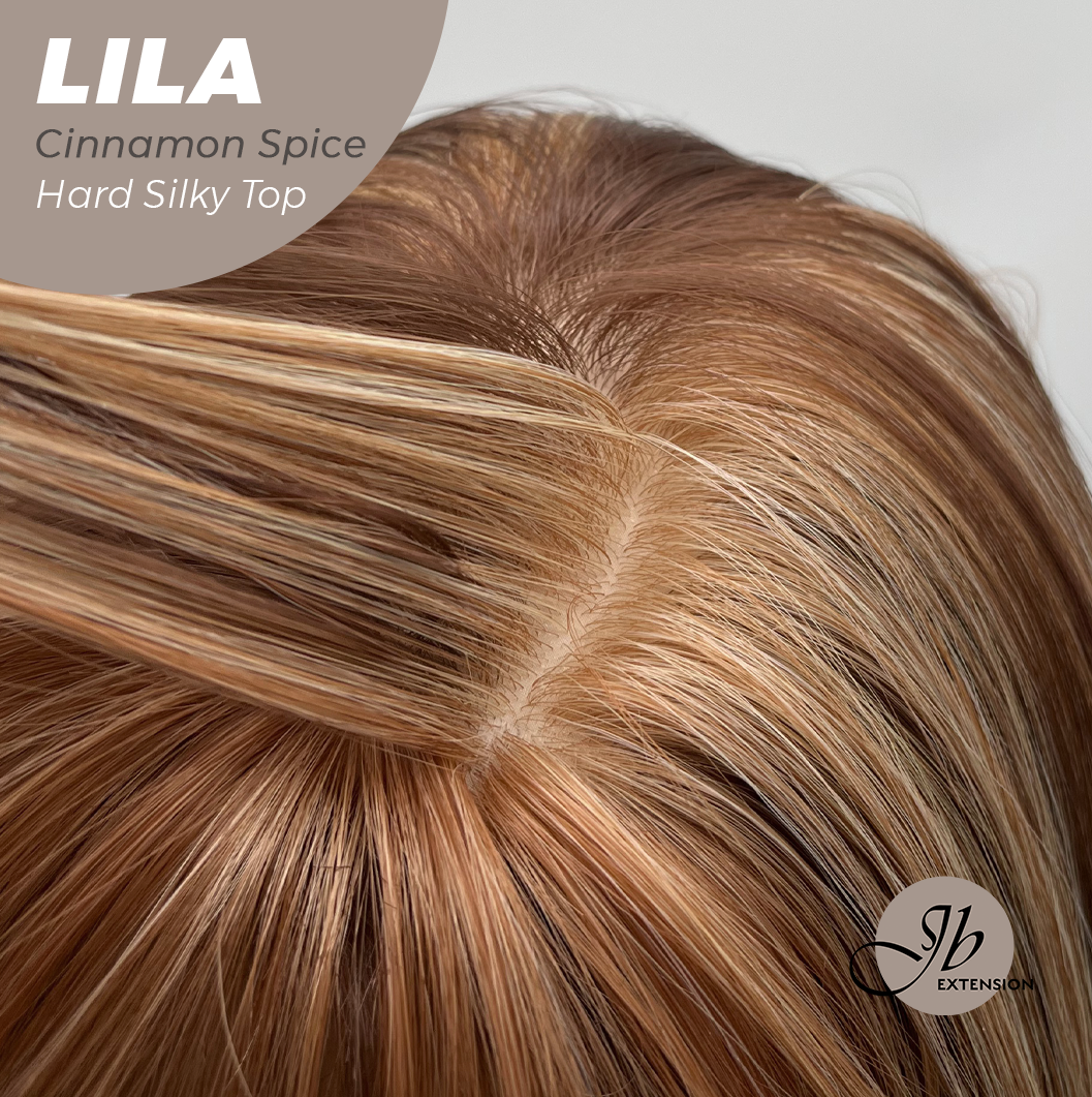 JBEXTENSION 20 Inches Scalpiana Cinnamon Spice Wolf Cut 3.5X4 Hard Silky Top Natural Scalp Effect Wig With Bangs LILA CINNAMON SPICE