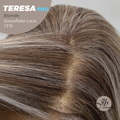 JBEXTENSION 18 Inches Blonde Pre-Cut 13X6 Free Part Snowflake Lace Frontlace Glueless Wig TERESA PRO - BLONDE【BENDY EAR TABS】
