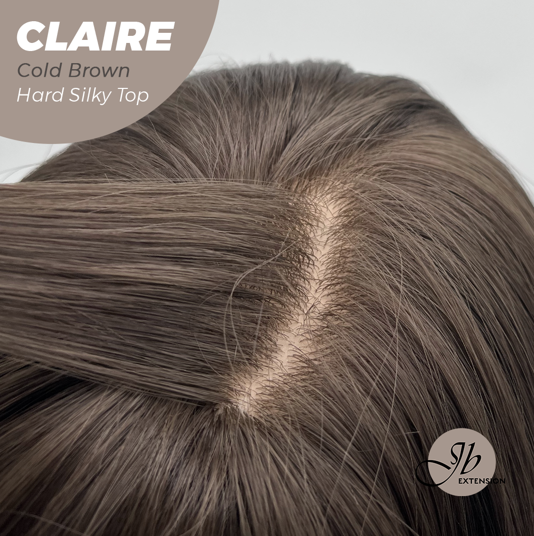 JBEXTENSION 22 Inches Scalpiana Cold Brown 3.5X4 Hard Silky Top Natural Scalp Effect Women Wig with Bangs CLAIRE SILKY TOP - COLD BROWN