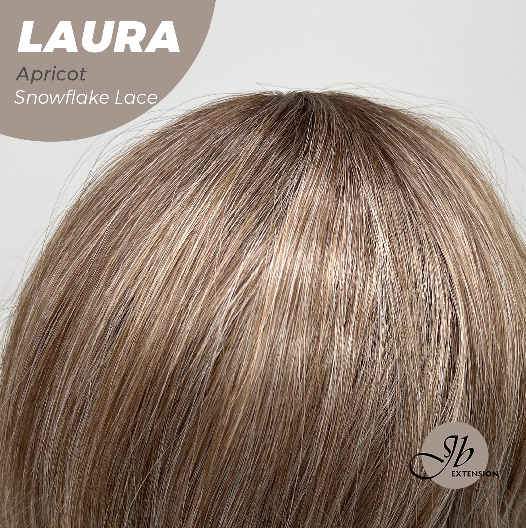 JBEXTENSION 14 Inches Apricot Pre-Cut Side Part Snowflake Lace Frontlace Glueless Wig LAURA SNOWFLAKE APRICOT【BENDY EAR TABS】- S/M
