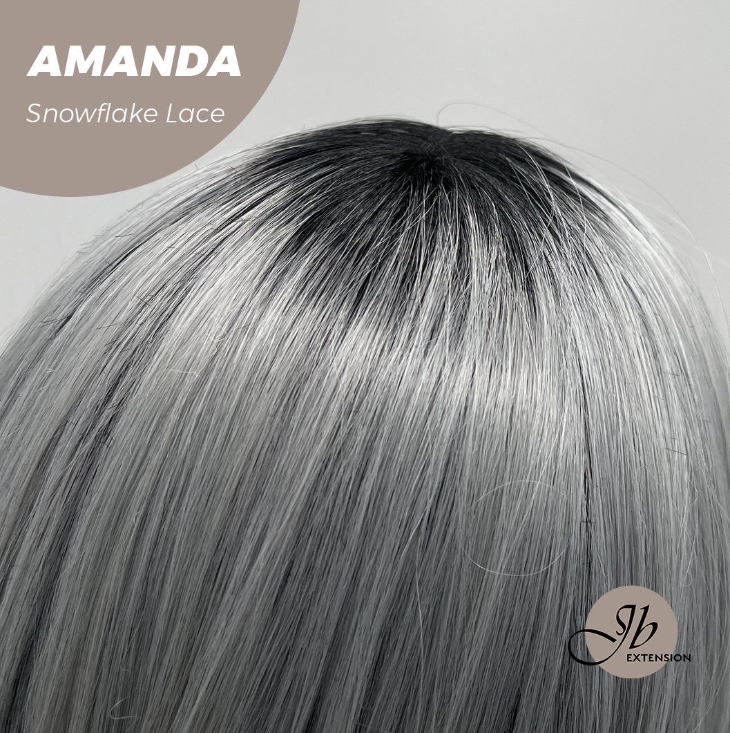 JBEXTENSION 16 Inches Grey Silver with Dark Root Pre-Cut Arc Snowflake Lace Frontlace Glueless Wig AMANDA SNOWFLAKE【BENDY EAR TABS】