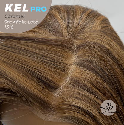 JBEXTENSION 22 Inches Caramel Pre-Cut 13X6 Free Part Snowflake Lace Frontlace Glueless Wig KEL PRO - CARAMEL【BENDY EAR TABS】