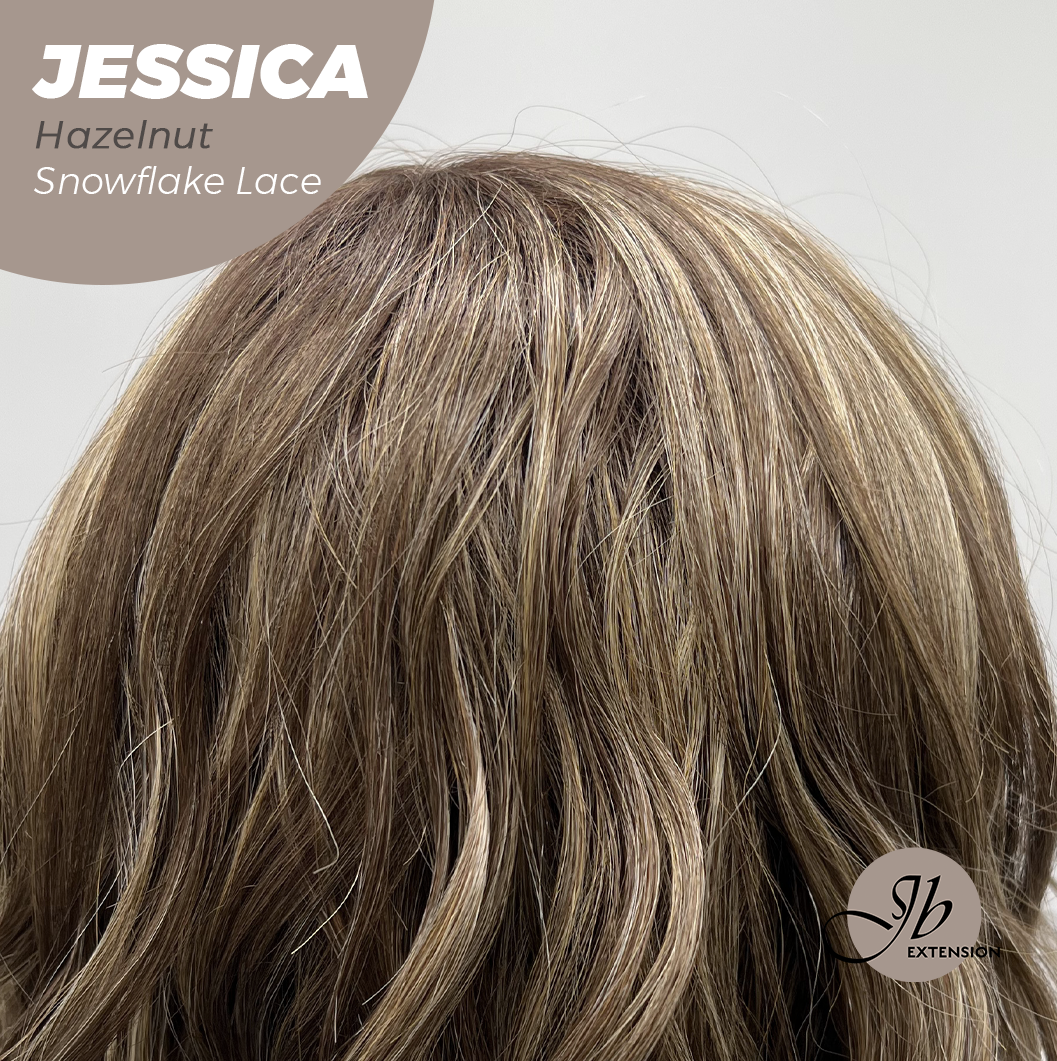 JBEXTENSION 16 Inches Hazelnut Curly Pre-Cut Side Part Snowflake Lace Frontlace Glueless Wig JESSICA HAZELNUT【BENDY EAR TABS】