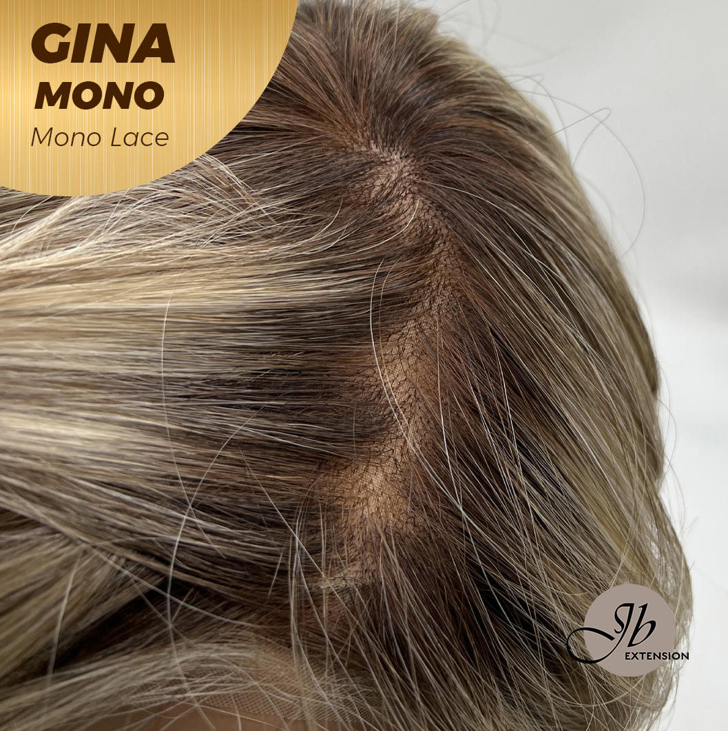 JBEXTENSION GINA MONO Full Monofilament Handmade Full Lace Full Hand Tied Wig 12 Inches Mix Blonde Mono Lace Handmade Futura Fiber Wig with Anti-slip Silicone Strips Glueless Wig GINA MONO【BENDY EAR TABS】