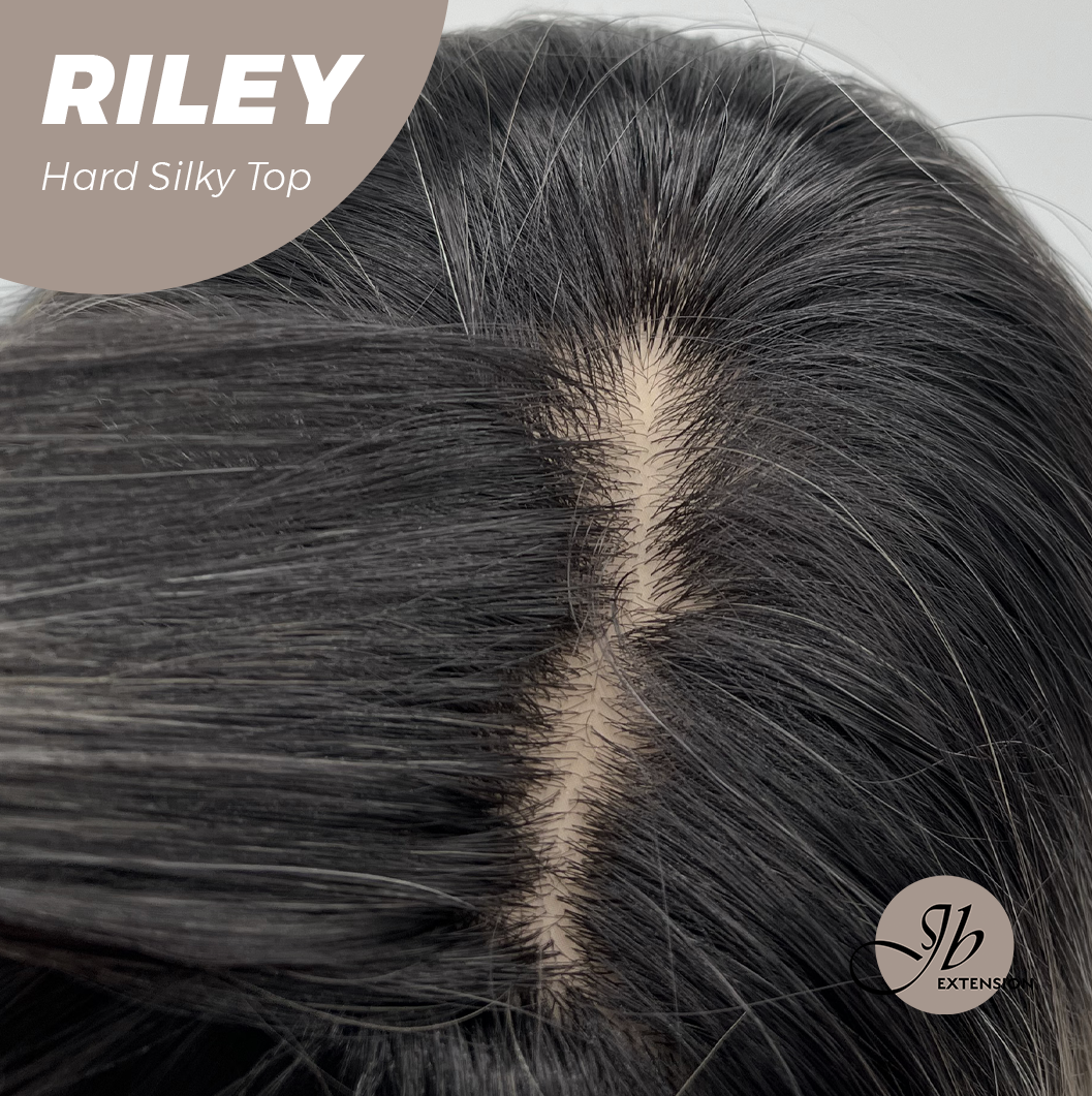 JBEXTENSION 21 Inches Scalpiana Dark Blonde with Dark Root 3.5X4 Hard Silky Top Natural Scalp Effect Wig with Bangs RILEY